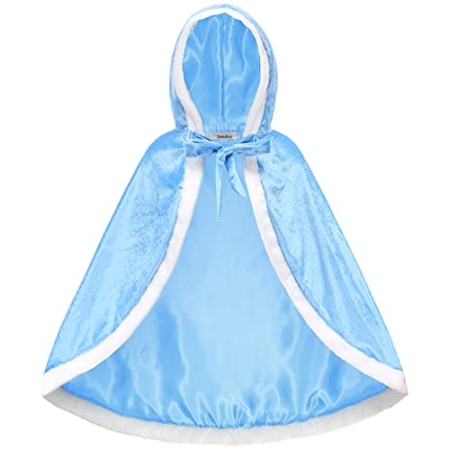 Fur Girls Princess Hooded Cape Cloaks , Blue, 6-7 Years(Label 140)