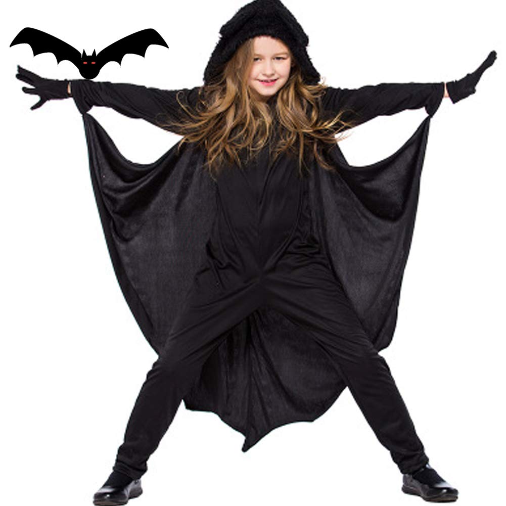Kids Fancy Dress Black Bat Wings Hooded Cape (11-13 Years size)