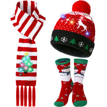 Load image into Gallery viewer, Christmas Hat and Scarf with lights and Christmas Crew Socks
