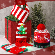 Load image into Gallery viewer, Christmas Hat and Scarf with lights and Christmas Crew Socks
