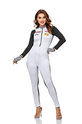 Women's Sexy White Race Car Driver Costume Racer Girl (Size Uk 8-10)