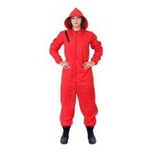Load image into Gallery viewer, ADULTS UNISEX BANK ROBBER FANCY DRESS COSTUME. RED JUMP SUIT WITH HOOD COSTUME. TV SHOW FANCY DRESS. SIZE: XX-LARGE
