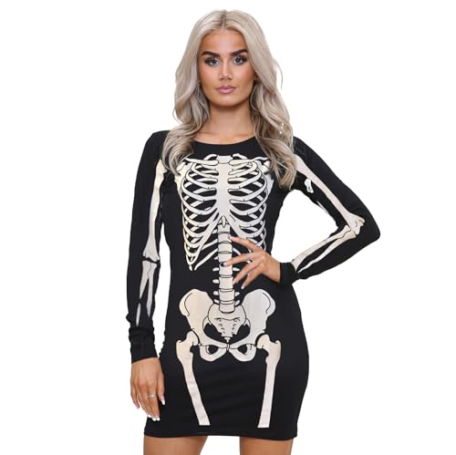 Ladies Glow in The Dark Skull Bones Printed Costume (12-14 Size, Black Skeleton)