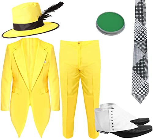 MENS 90S YELLOW SUIT WITH HAT THE MASK FANCY DRESS COSTUME. : XX-LARGE