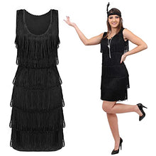 Load image into Gallery viewer, Black Deluxe Flapper Dress - (Large 14/16) - 1920&#39;s Party Dress

