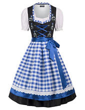 Load image into Gallery viewer, SCARLET DARKNESS for German Bavarian Women Dirndl Traditional Oktoberfest Blue Plaid XXL
