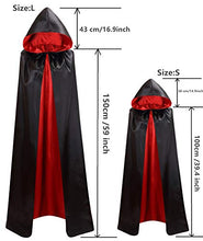 Load image into Gallery viewer, Unisex Reversible Hooded Cloak Cape (Black+Red, Small)
