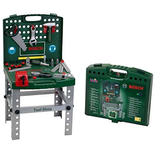 Theo Klein 8681 Bosch Transportable Tool Shop I Workbench can Be Folded into a Case I Incl Tools and Workshop Accessories I Toys for Children Aged 3 and over