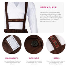 Load image into Gallery viewer, Mens Bavarian Costume - Small - Brown Lederhosen Style Trousers with traditional White shirt - Oktoberfest Fancy Dress
